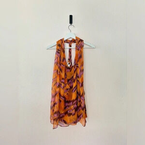 Diane Von Furstenburg Palace Tiger Lavender 100% silk top size‎ 6